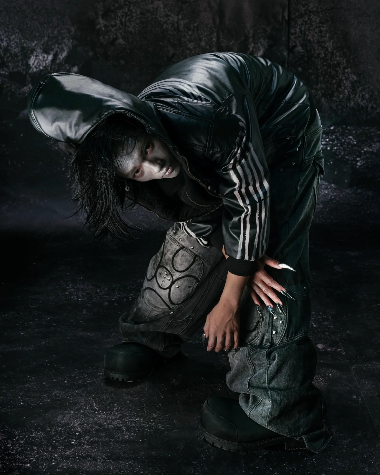 "BBY TECHBOI" 2 LAYER LEATHER SHELL HOODED JACKET - Image 6