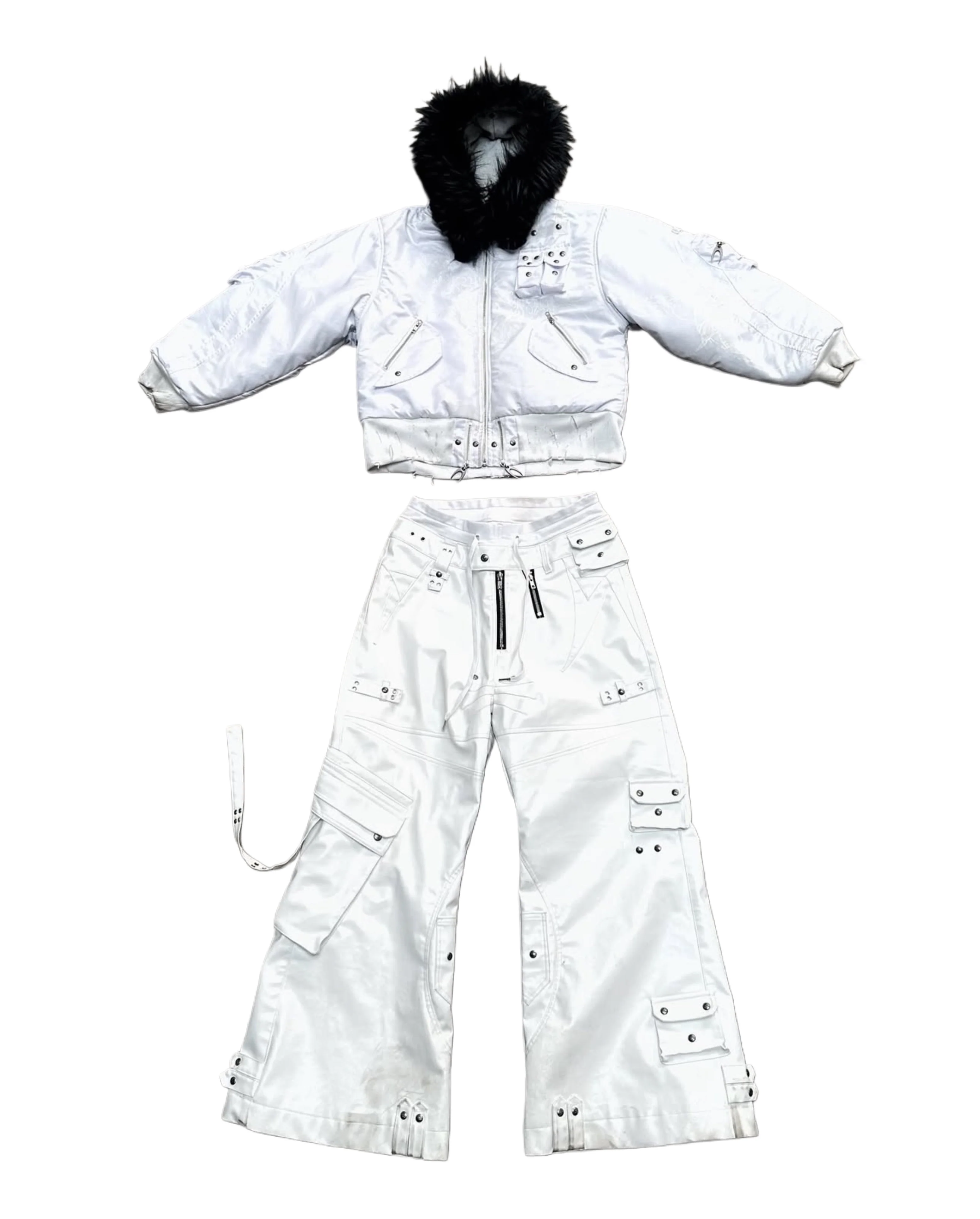 WHITE GHIDØRAH LEATHER CARGO PANTS - Image 4